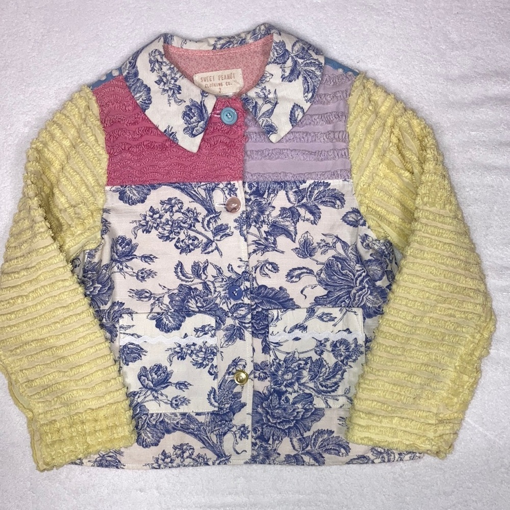 Sweet peanut chenille toile patchwork boxy round collar coat size 3